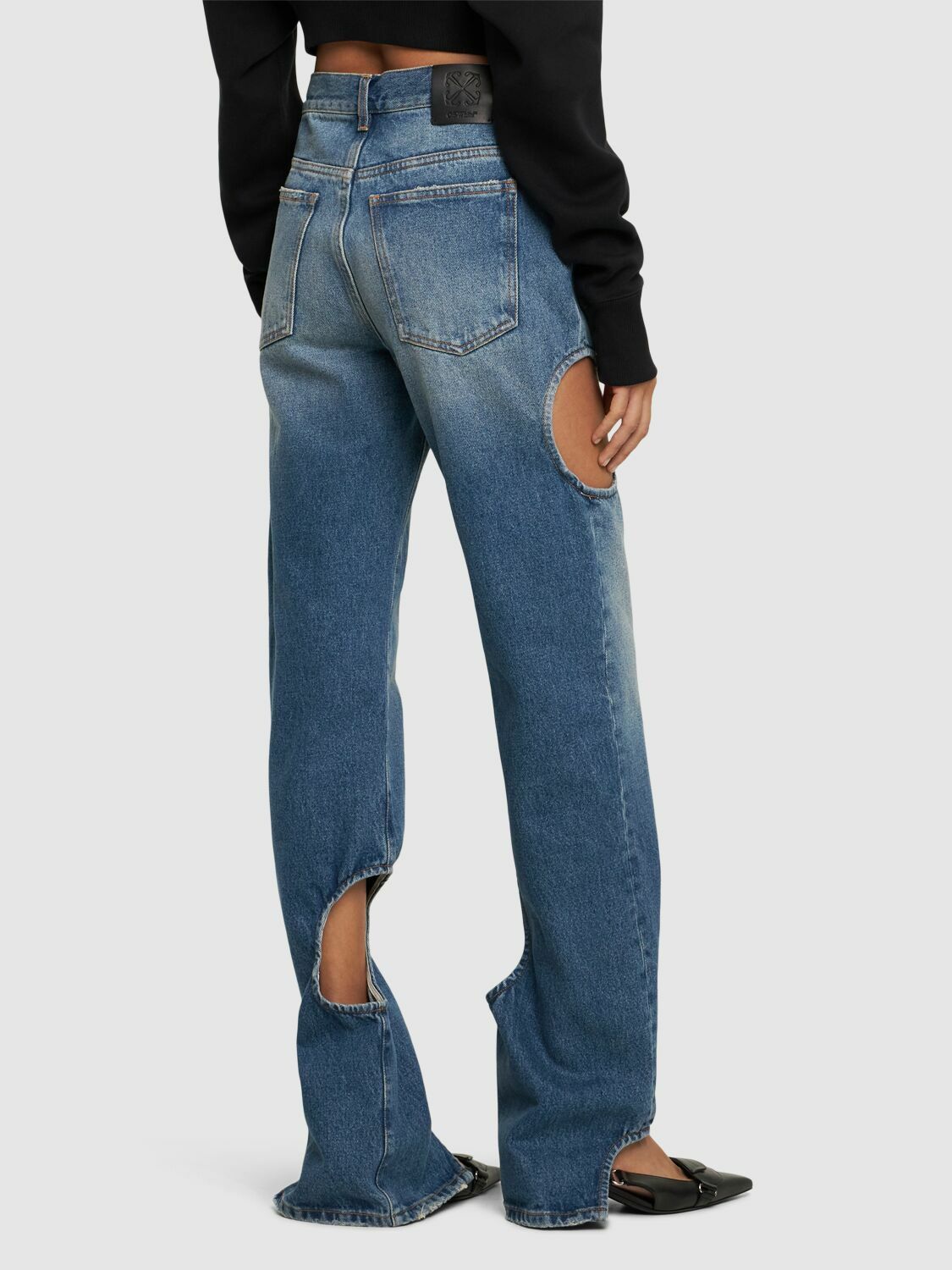 【関税＆送料込み】Off-White 'Meteor' Blue Denim Jeans Off-White Meteor cut-out straight-leg Jeans | Blue | FARFETCH