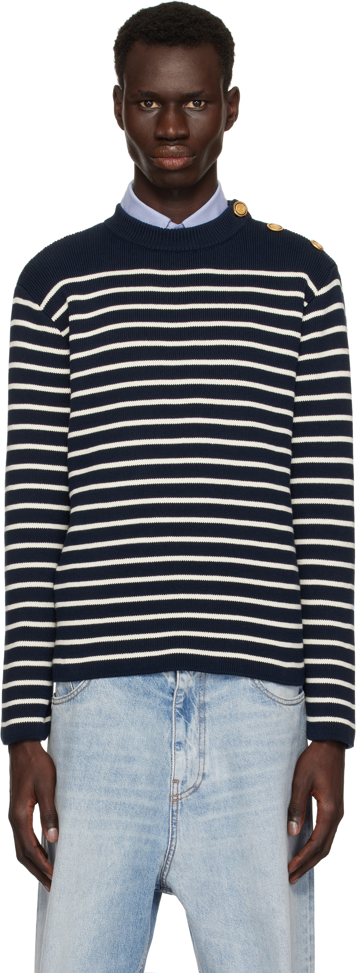 Cleo Sweater - Antique White/Navy Stripe