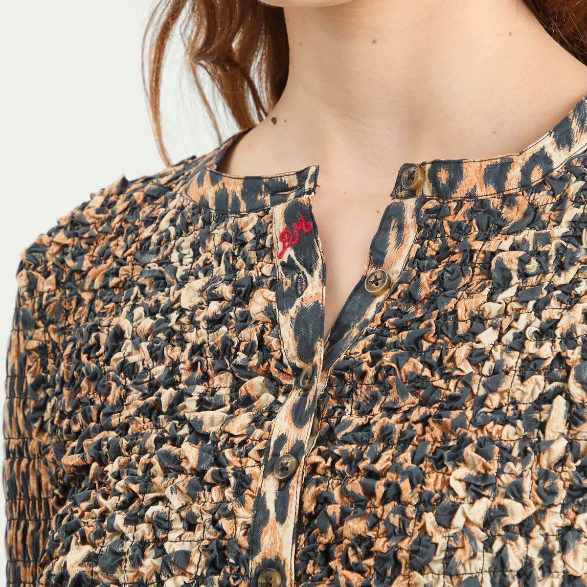 Damson Madder Women's Elliana Smocked Cardigan in Leopard