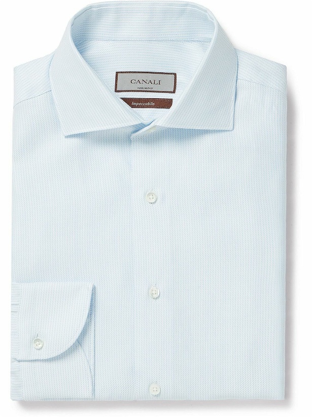Photo: Canali - Cotton and Linen-Blend Jacquard Shirt - Blue