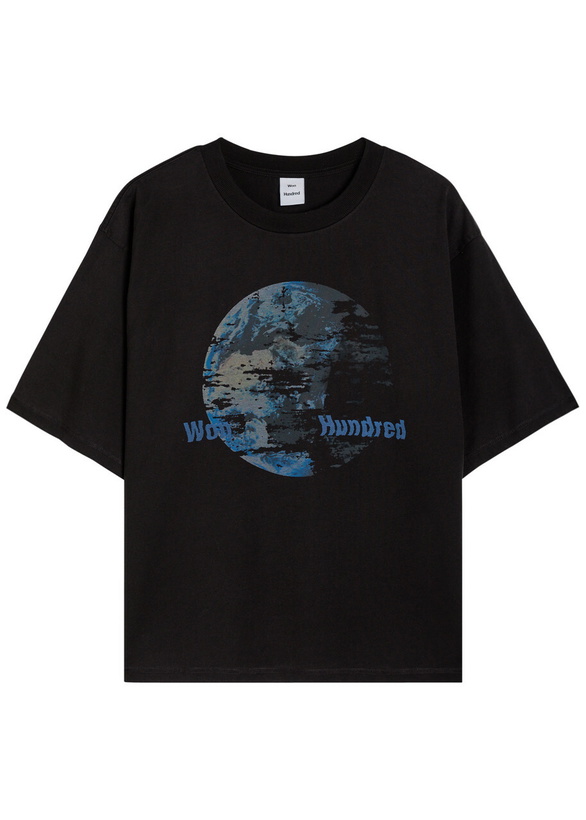 Photo: Won Hundred Houston Globe Printed Cotton T-shirt Black