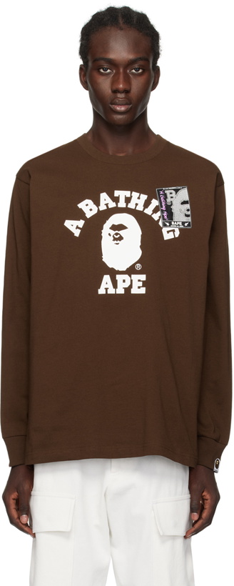 Photo: BAPE Brown Mad Face College Long Sleeve T-Shirt