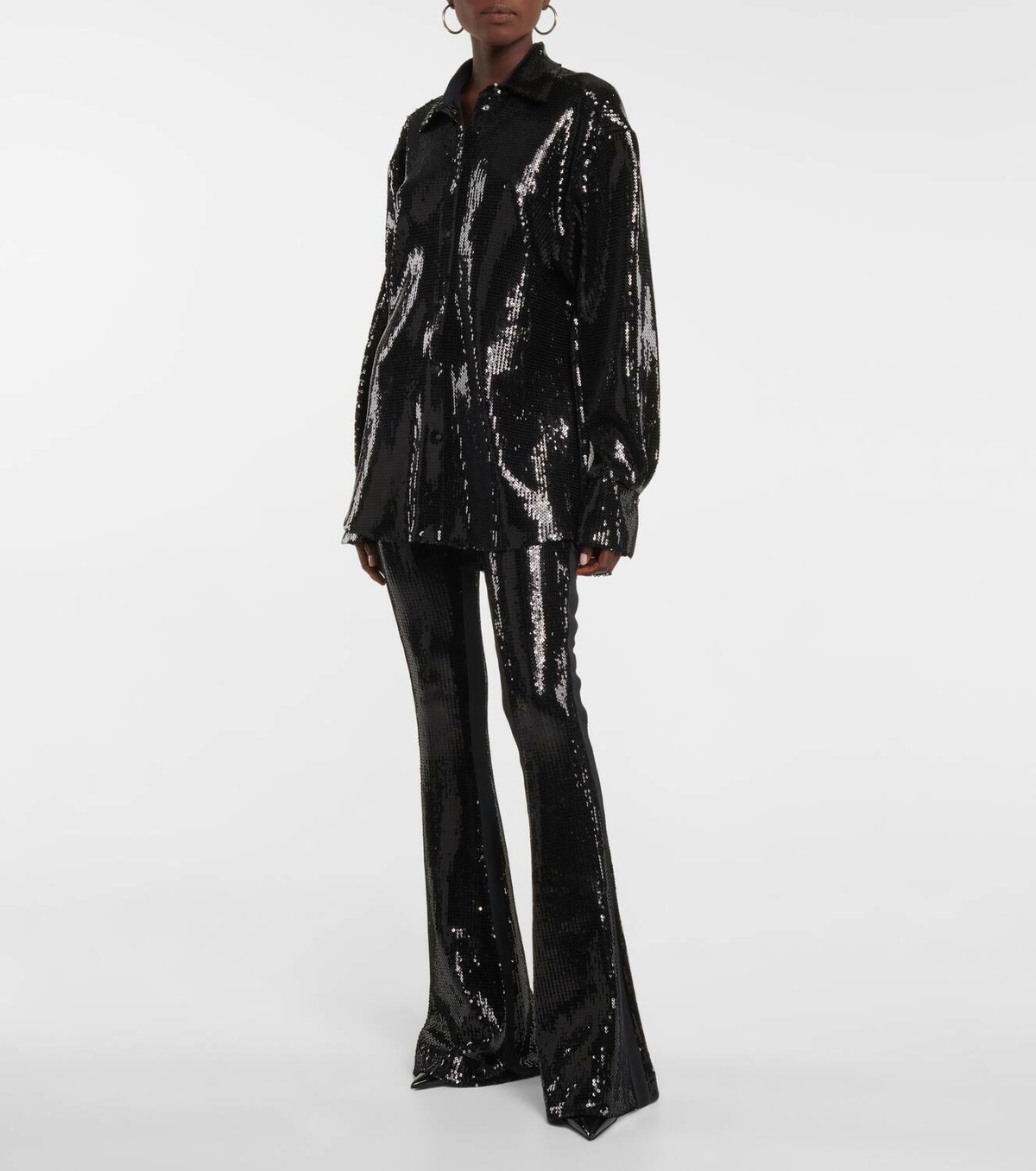 David Koma Sequined flared high-rise pants
