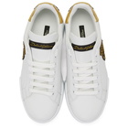 Dolce and Gabbana White and Gold Crest Portofino Sneakers