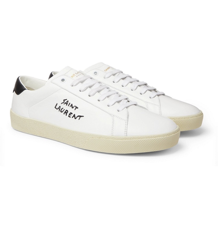 Photo: SAINT LAURENT - SL/06 Court Classic Logo-Embroidered Leather Sneakers - White