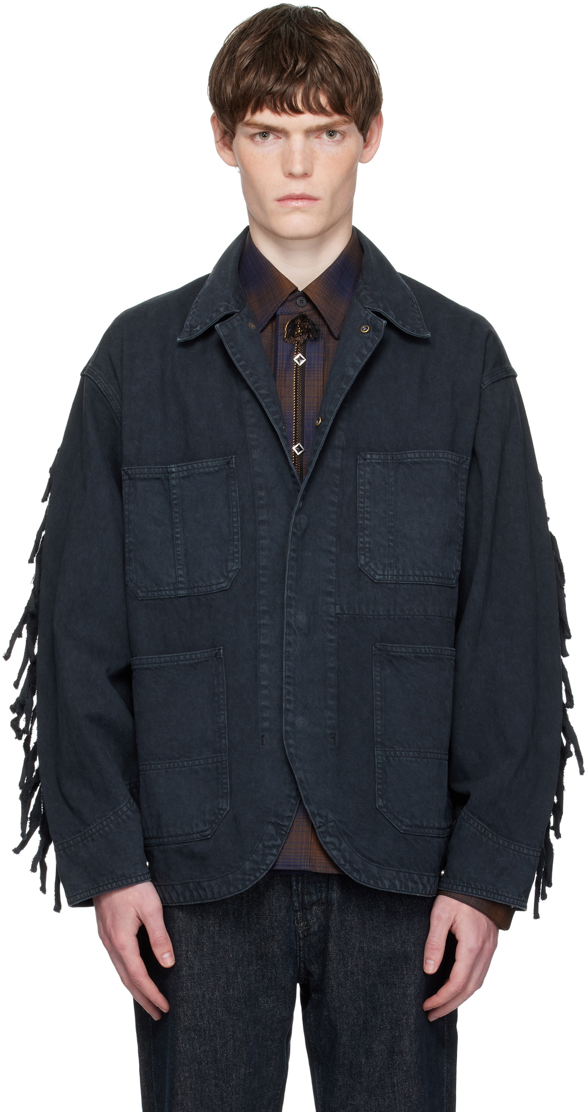 Toga Virilis Black Fringed Denim Jacket