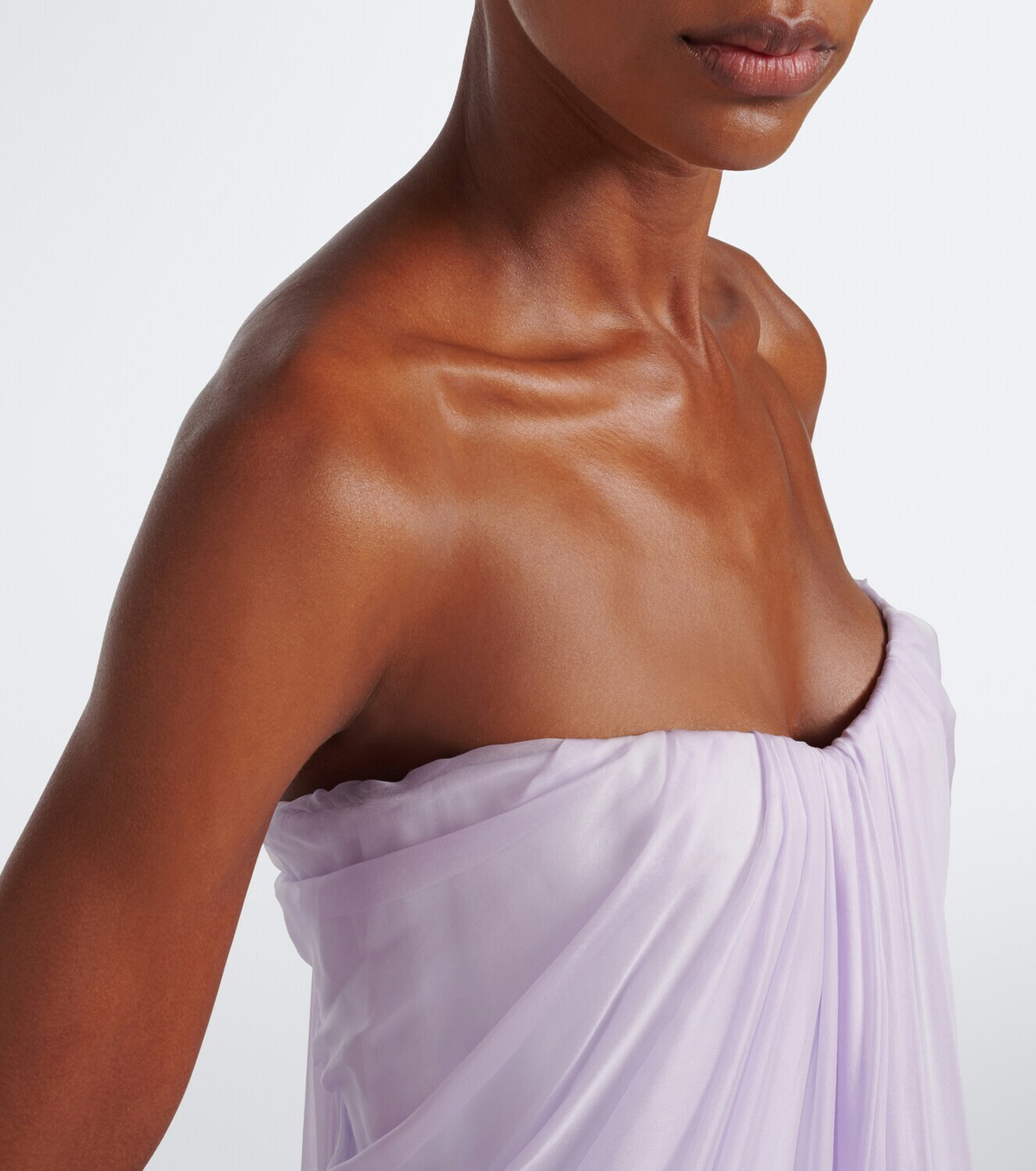 McQueen Draped silk chiffon bustier gown