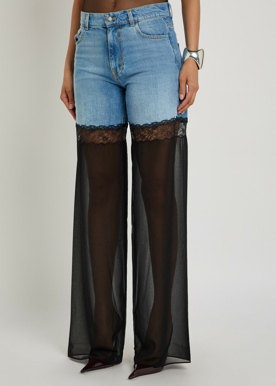 Nensi Dojaka Panelled Lace-trim Wide-leg Jeans Blue