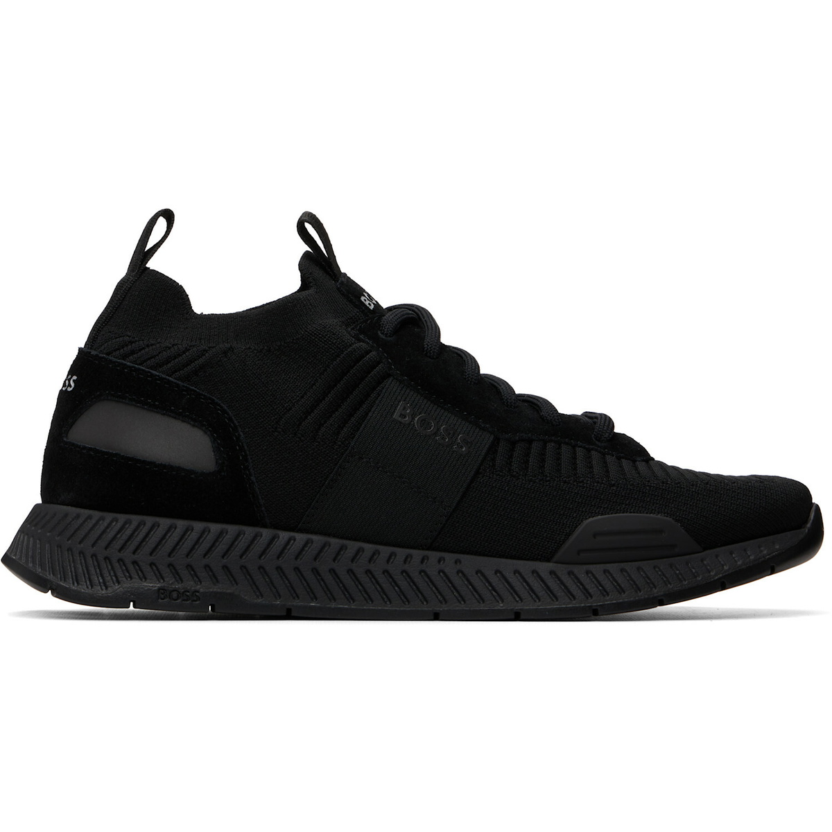 BOSS Black Suede Trim Knitted Upper Sneakers