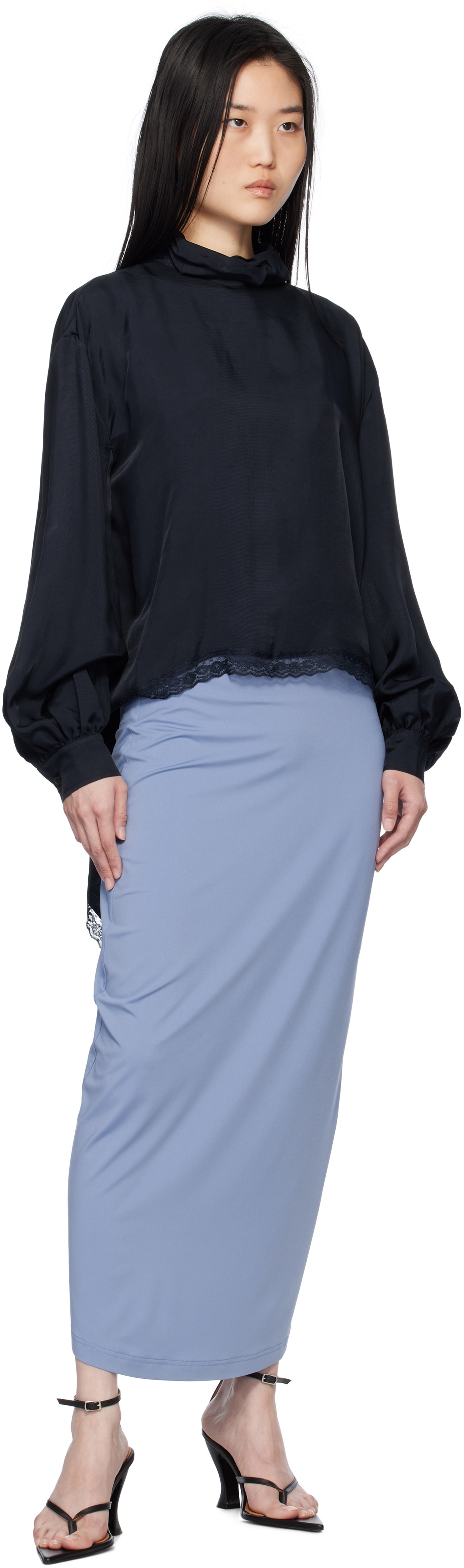 Pushbutton Blue Lace Layered Maxi Skirt