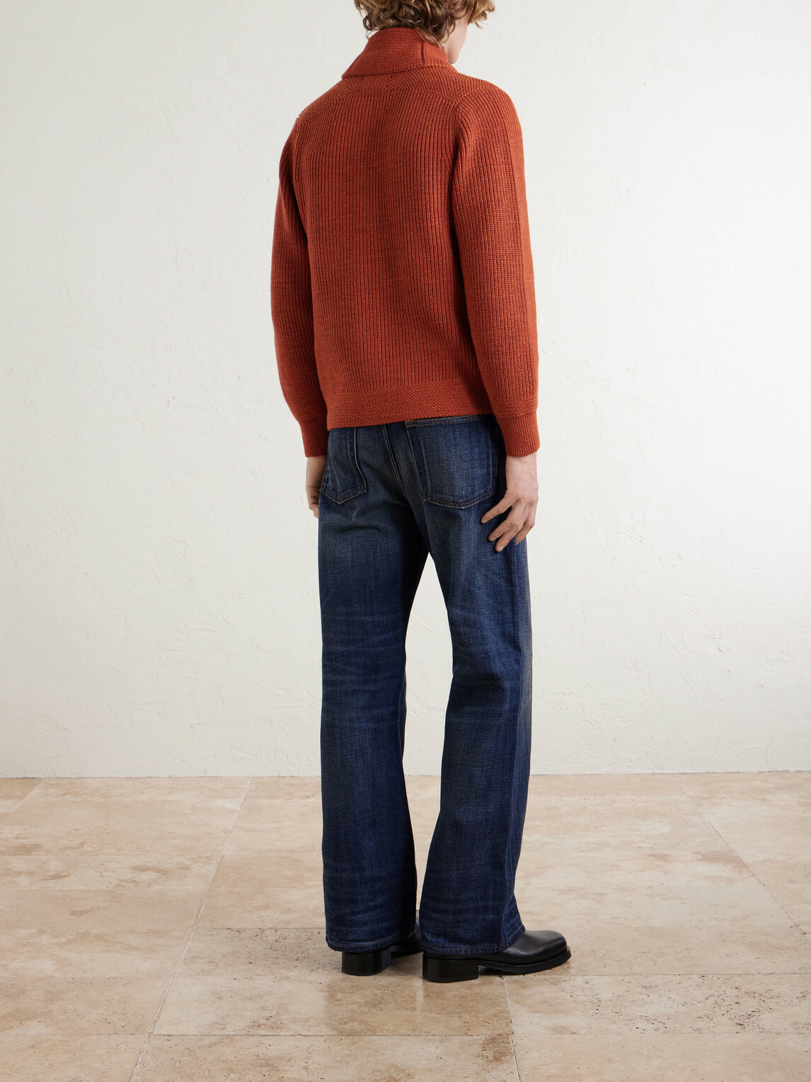 RRL - Shawl-Collar Ribbed Cotton and Wool-Blend Cardigan - Orange