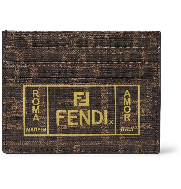Photo: Fendi - Logo-Print Cross-Grain Leather Cardholder - Brown