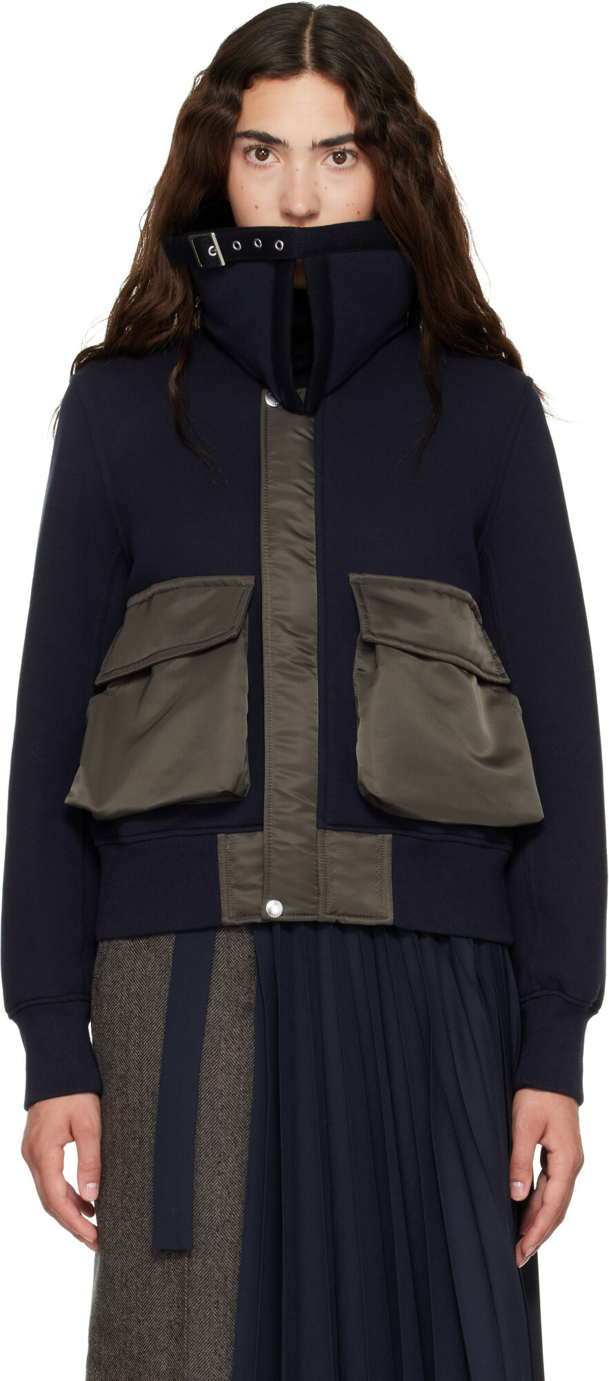 sacai Navy Sponge Sweat Blouson Jacket