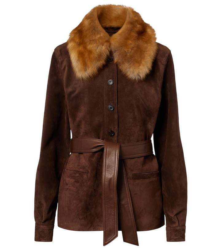 Photo: Saint Laurent Belted shearling-trimmed suede jacket