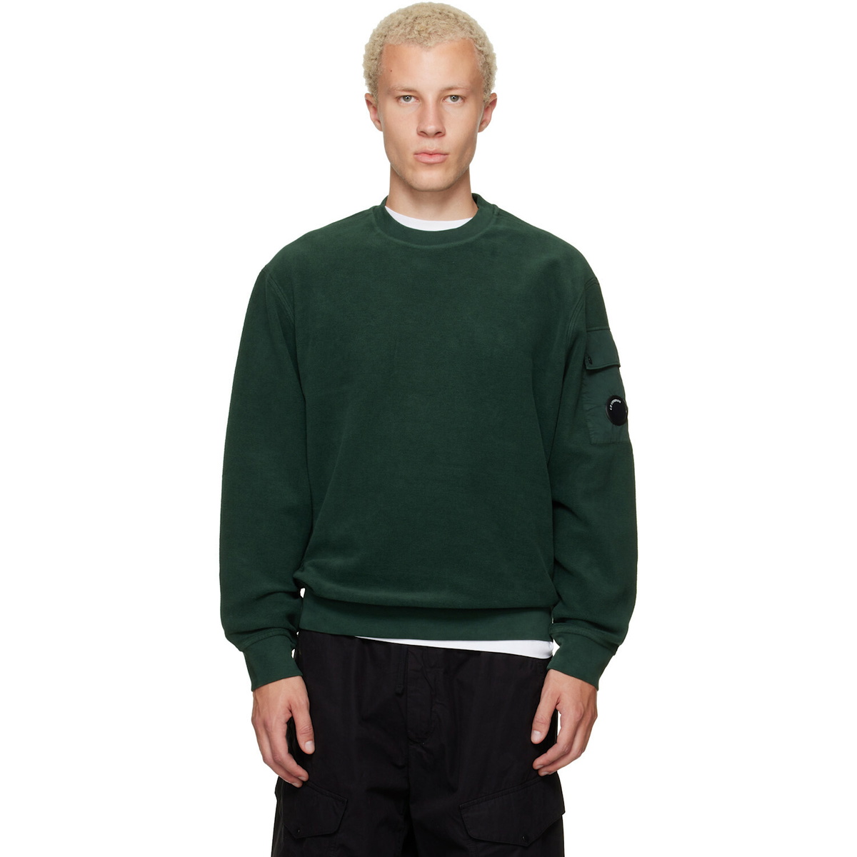 C.P. Company Green Crew Neck Brushed Emerized Diagonal Fleece Sweatshirt