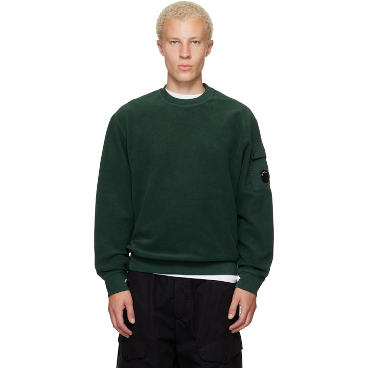 Photo: C.P. Company Green Crew Neck Brushed Emerized Diagonal Fleece Sweatshirt