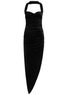Norma Kamali Halterneck Ruched Velvet Maxi Dress Black