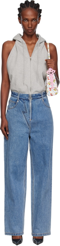Photo: Pushbutton Gray & Blue Halter Hoodie Denim Jumpsuit