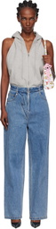 Pushbutton Gray & Blue Halter Hoodie Denim Jumpsuit
