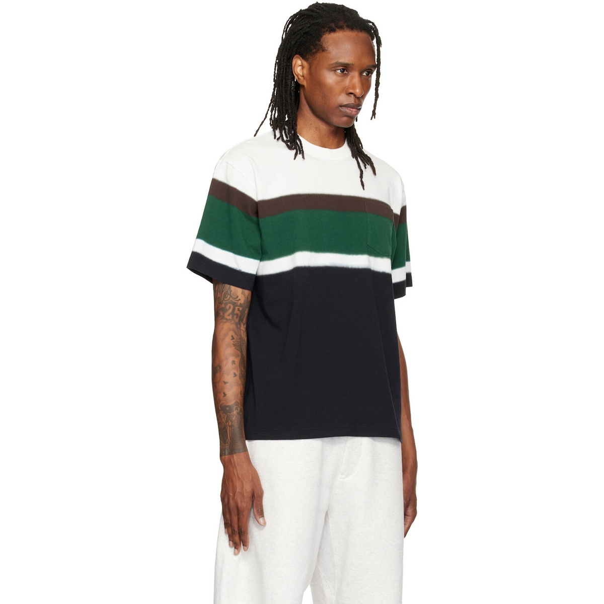 sacai Black & White Chusen-Dyed Cotton Jersey T-shirt