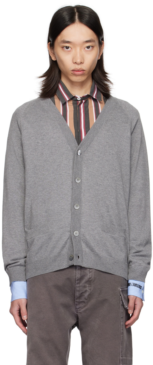 Moschino Gray Upside Down Logo Cardigan