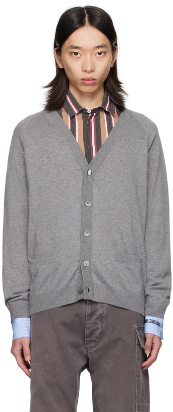 Photo: Moschino Gray Upside Down Logo Cardigan