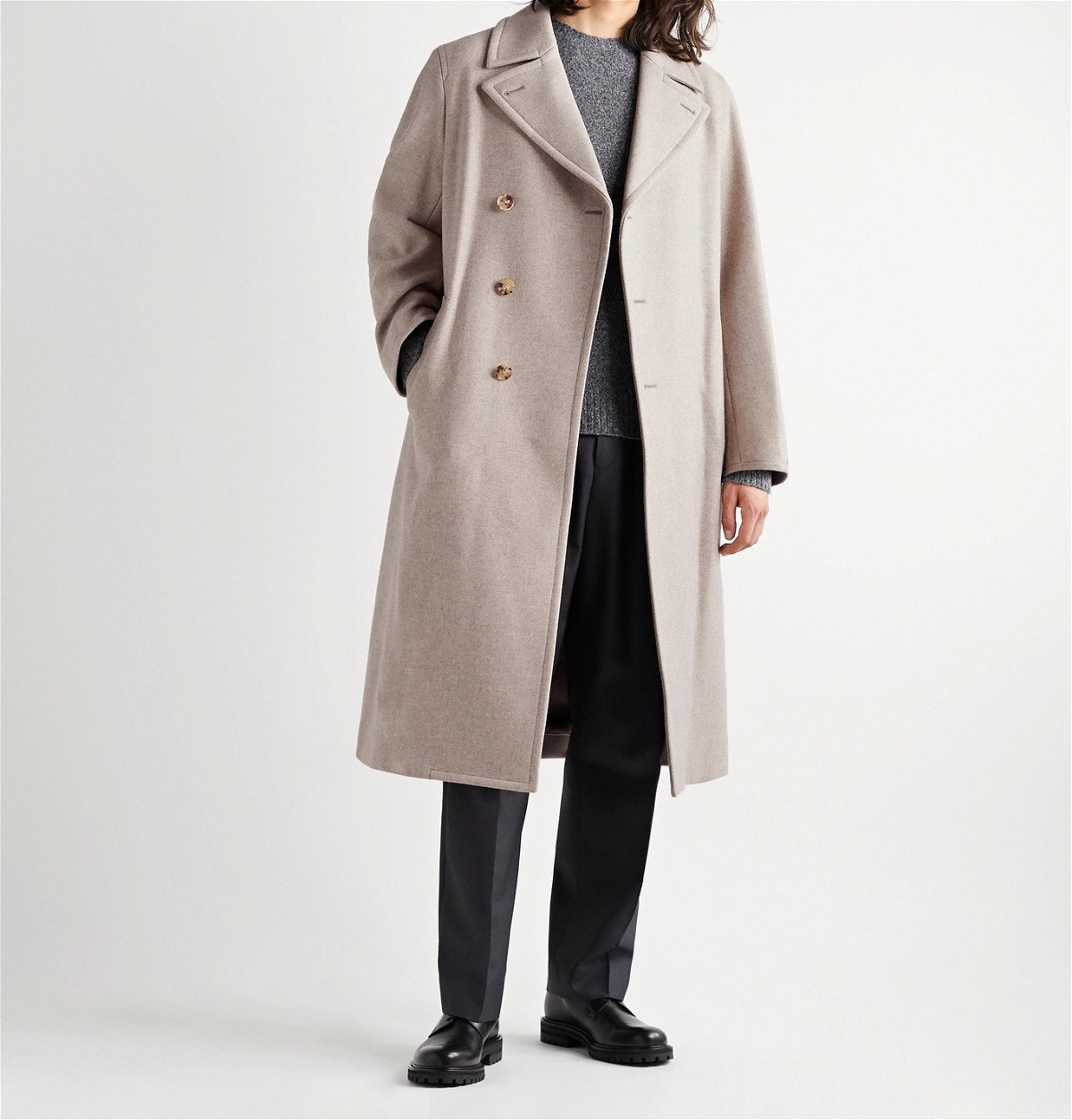 Auralee - Belted Double-Breasted Mélange Wool Coat - Neutrals Auralee