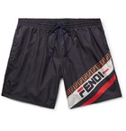 Fendi - Slim-Fit Short-Length Logo-Print Swim Shorts - Men - Navy