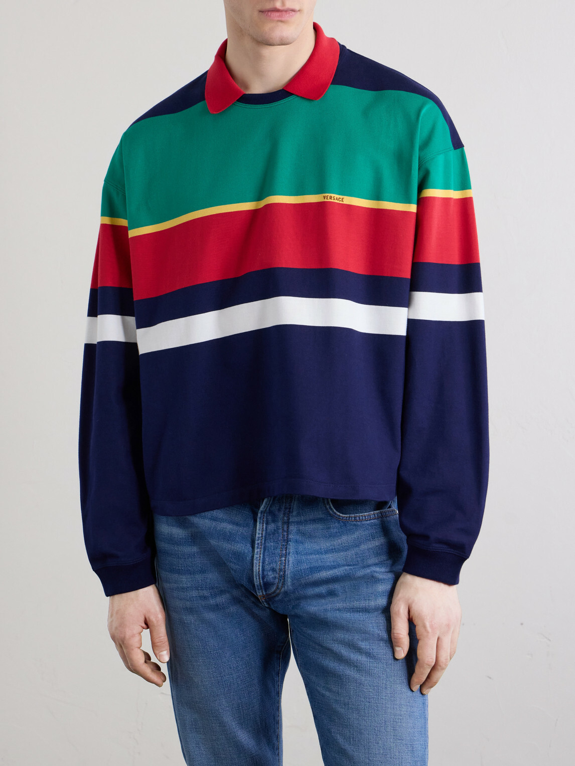 Versace - Logo-Embroidered Striped Cotton-Jersey Sweatshirt - Multi