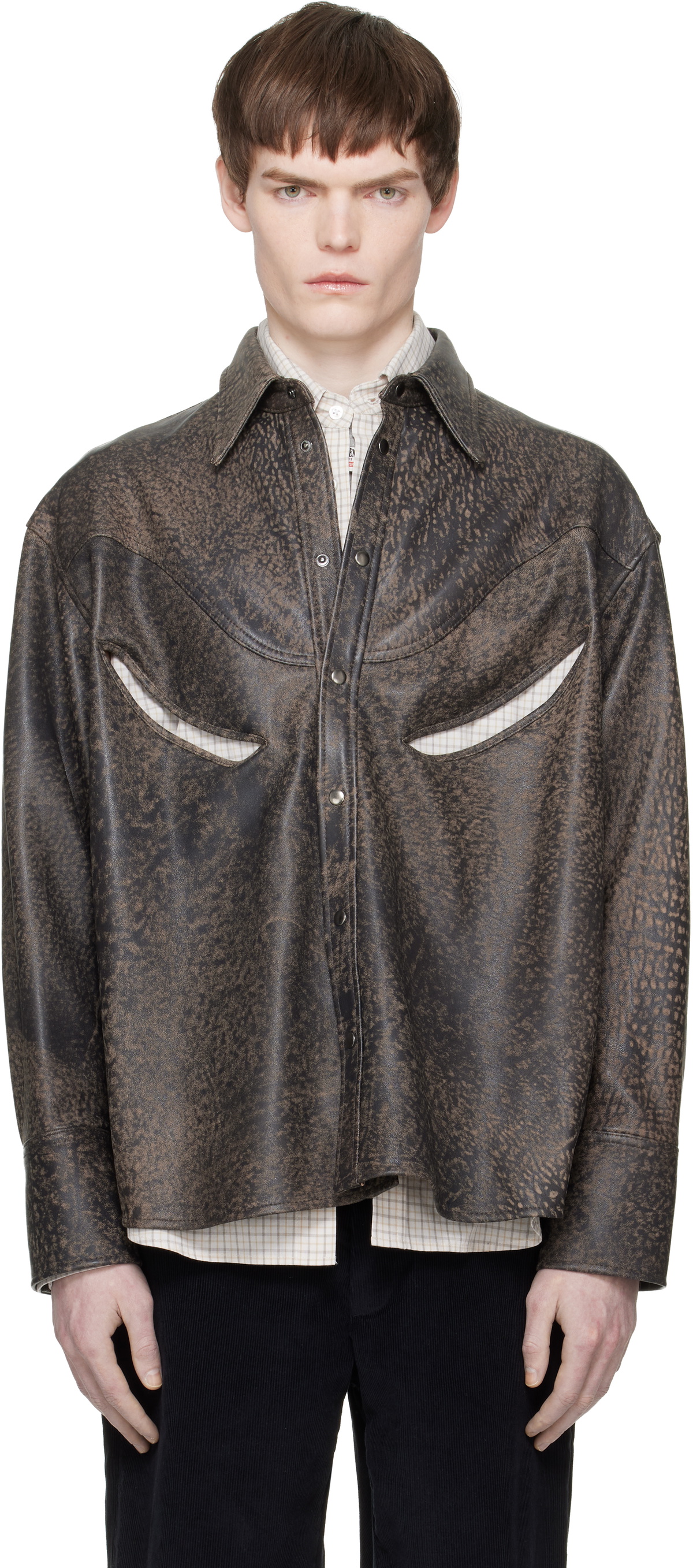 Commission Beige & Black Rider Leather Overshirt