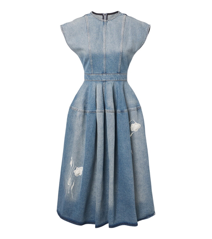 Photo: Erdem Floral-appliqué denim midi skirt