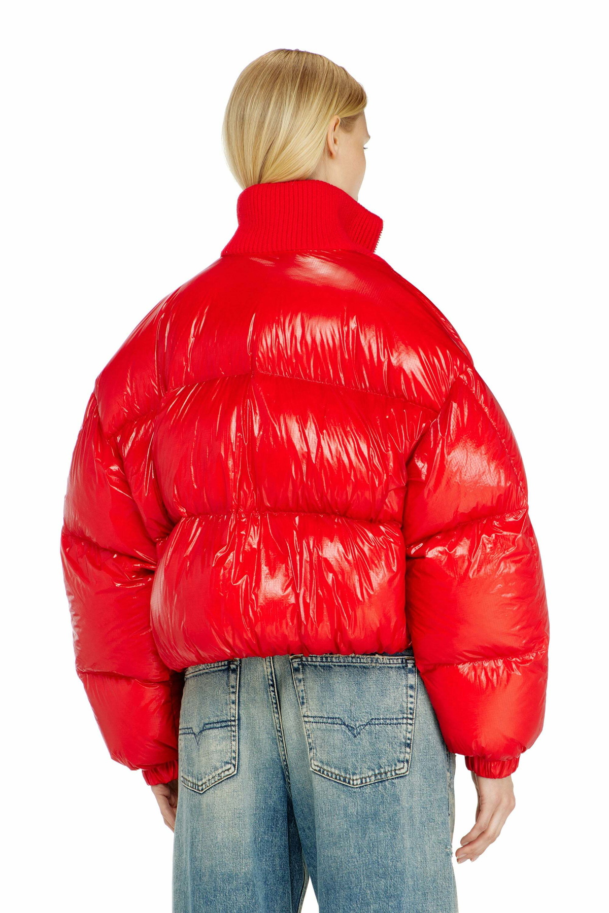 Diesel Down puffer jacket in ripstop with knitted collar - Winter Jackets Womens in Red
