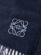 LOEWE - Fringed Logo-Embroidered Two-Tone Wool and Cashmere-Blend Scarf