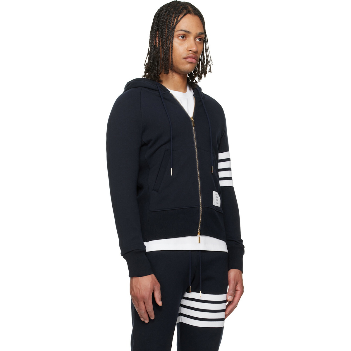 Thom Browne Navy Classic Loopback 4-Bar Zip-Up Hoodie