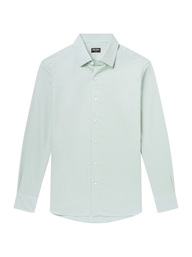 Photo: Zegna - Cotton and Cashmere-Blend Oxford Shirt - Green