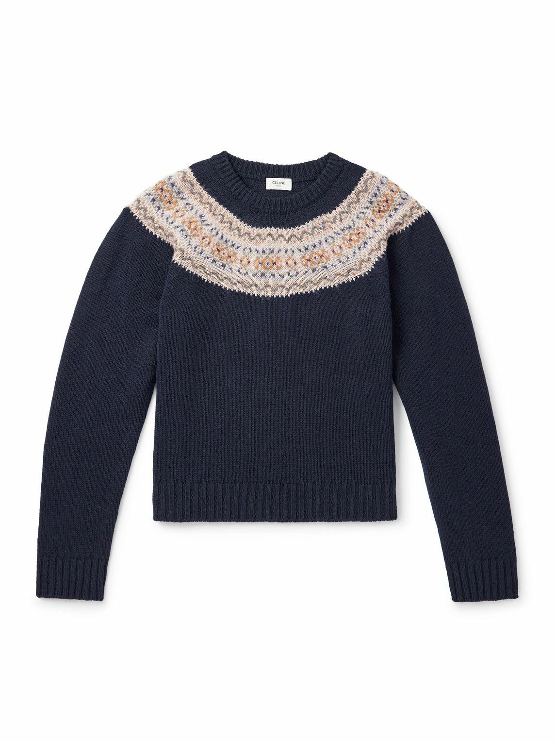 CELINE - Slim-Fit Fair Isle Wool Sweater - Blue