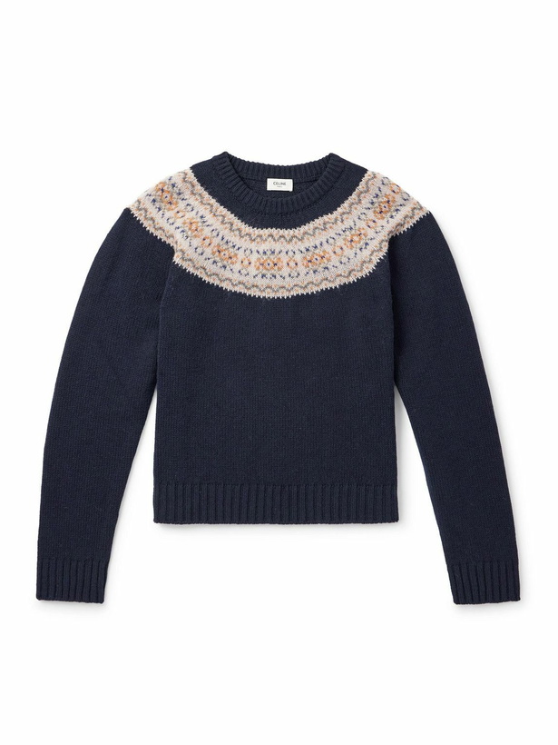 Photo: CELINE - Slim-Fit Fair Isle Wool Sweater - Blue