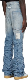 B1ARCHIVE Blue Shirred Kickflare Jeans