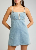 Self-portrait Bow Embellished Denim Mini Dress Light Blue