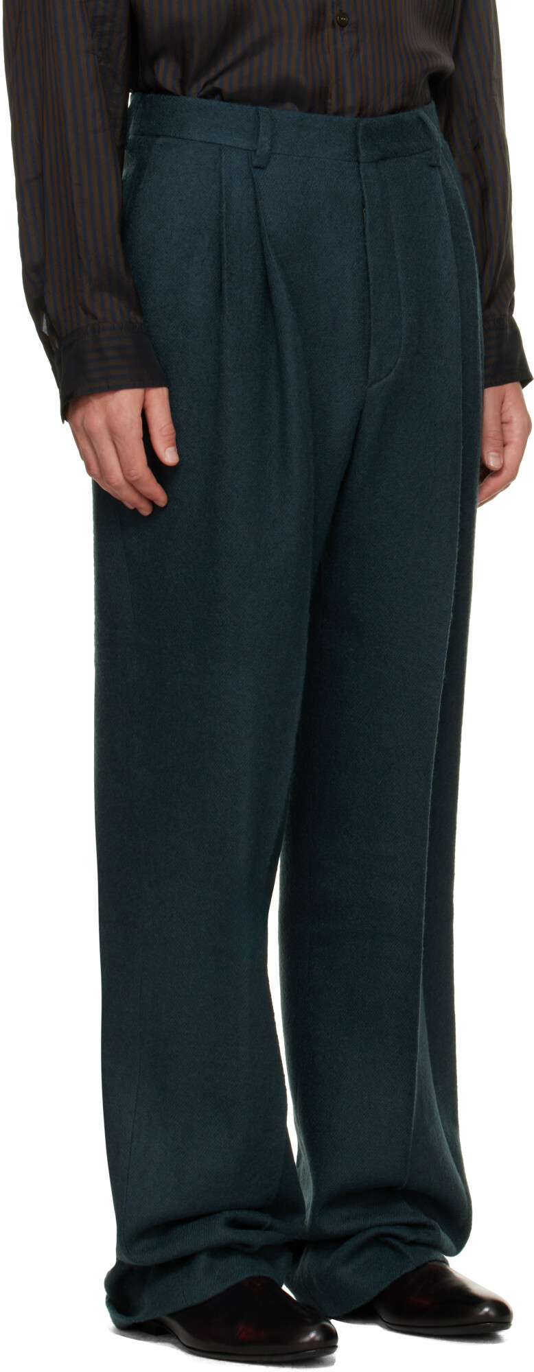 Dries Van Noten Green Pleated Wool Trousers