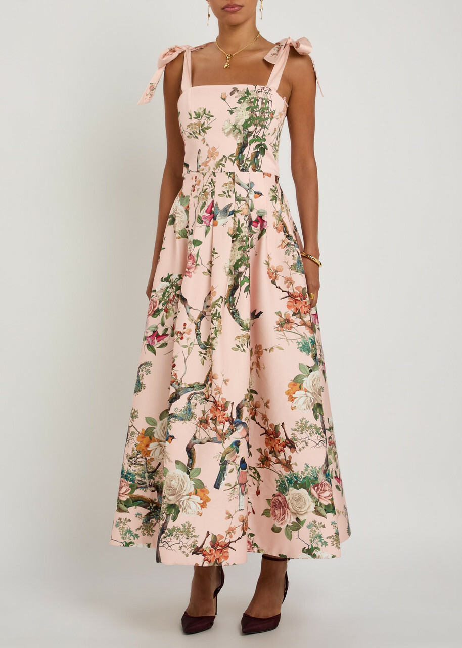Alice + Olivia Hana Floral-print Stretch Cotton-sateen Midi Dress Pink