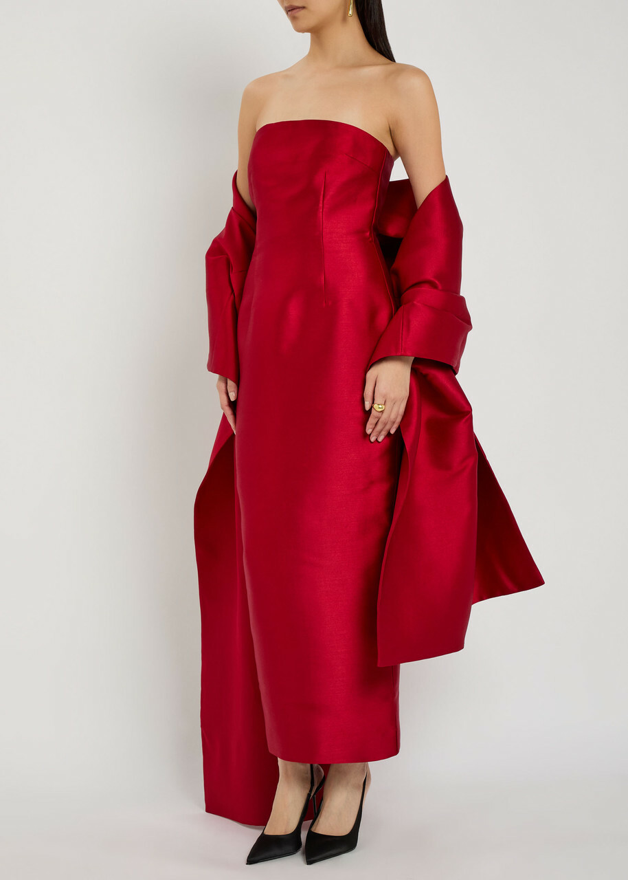 Solace London Renee Strapless Stole Faille Maxi Dress Red