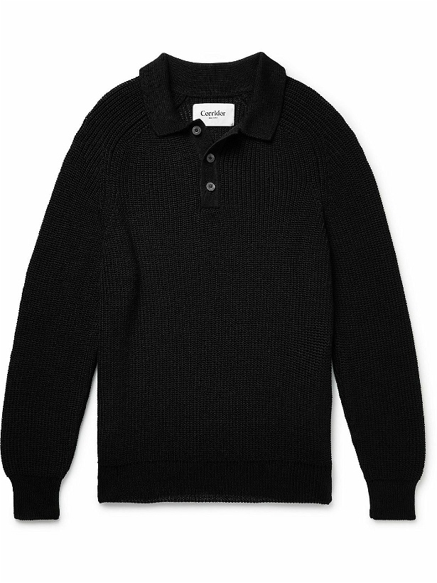 Photo: Corridor - Ribbed Mercerised Pima Cotton Polo Shirt - Black