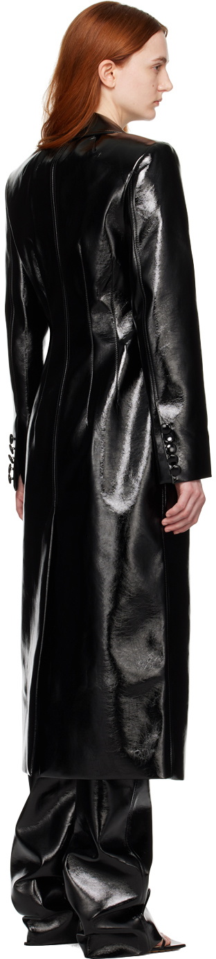 Aleksandre Akhalkatsishvili Black Peaked Faux-Leather Coat