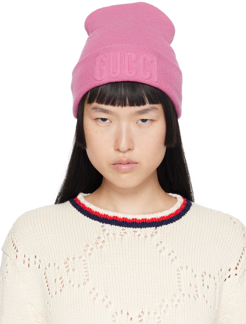 Photo: Gucci Pink Embroidered Beanie