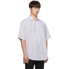Balenciaga White and Navy Logo Tab Short Sleeve Shirt