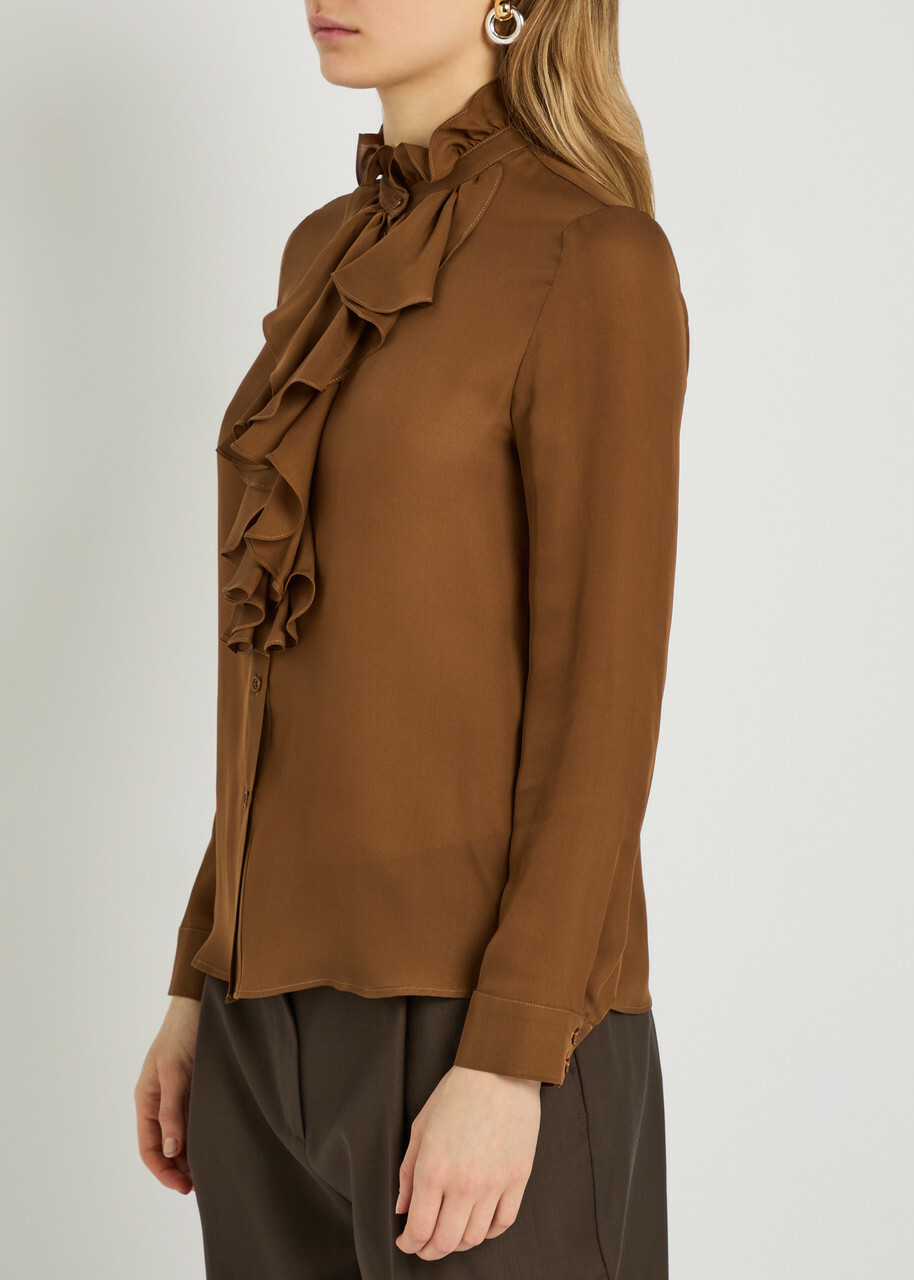 Nili Lotan Lily Ruffled Silk Blouse Caramel