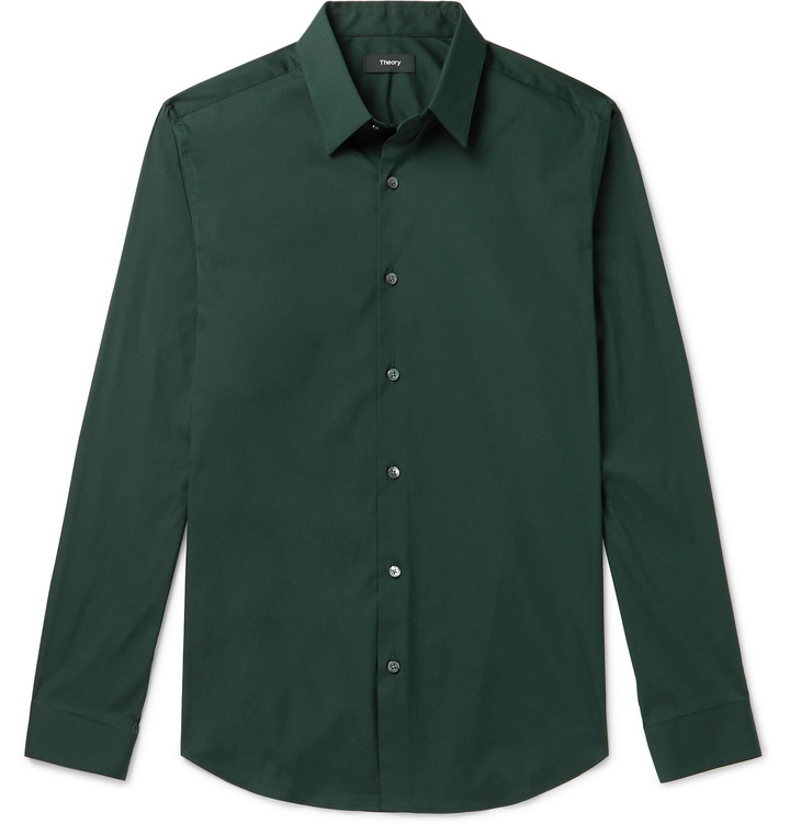 Photo: Theory - Sylvain Slim-Fit Cotton-Blend Poplin Shirt - Green