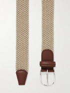 Anderson's - 3.5cm Leather-Trimmed Woven Elastic Belt - Neutrals