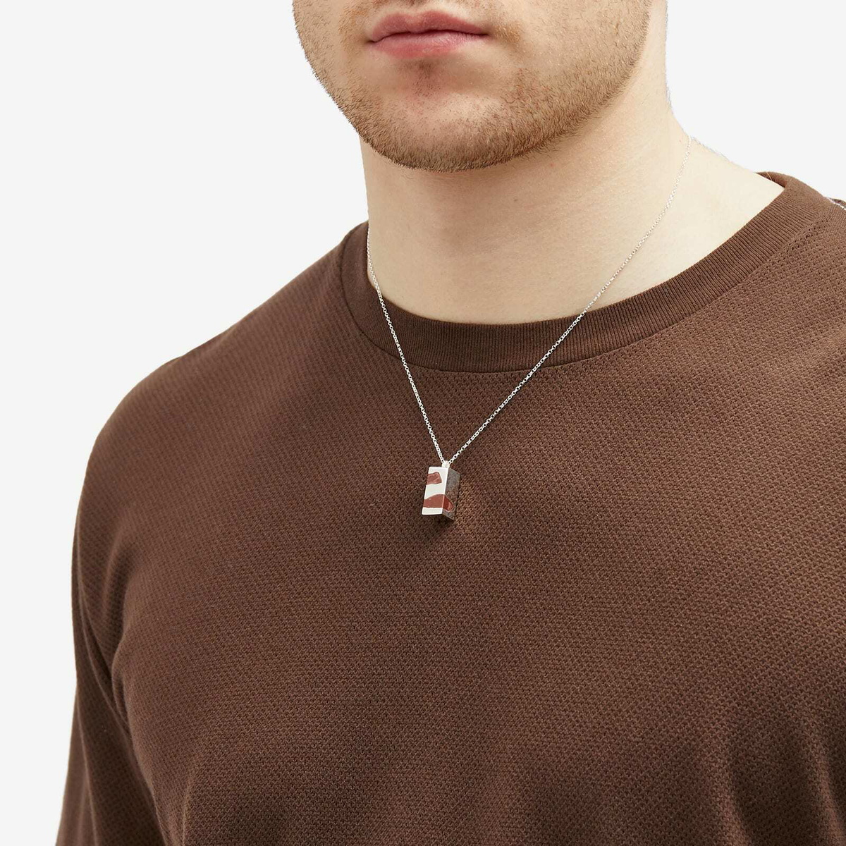 Ellie Mercer Men's Two Piece Cuboid Pendant Necklace in Silver/Brown 
